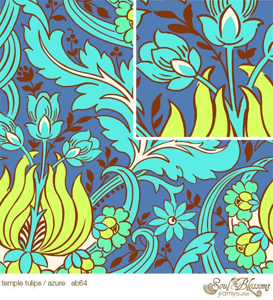 Amy Butler Temple Tulips Azure Fabric, 1 yard