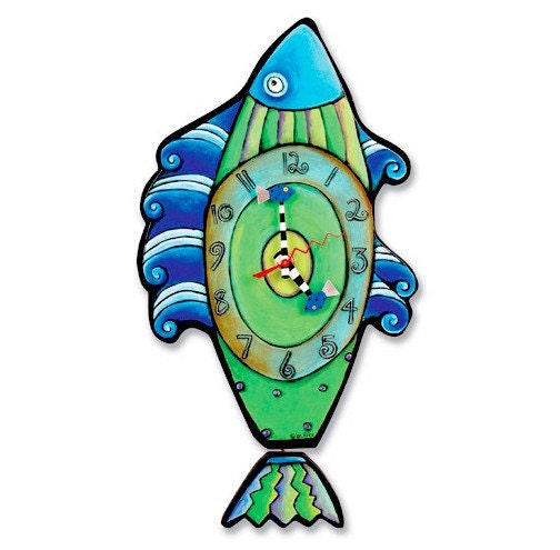Deep Blue Fish Wood Pendulum Clock SALE