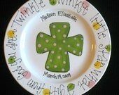 Hand Painted Baby Plate with Cross - Great Baptism Gift