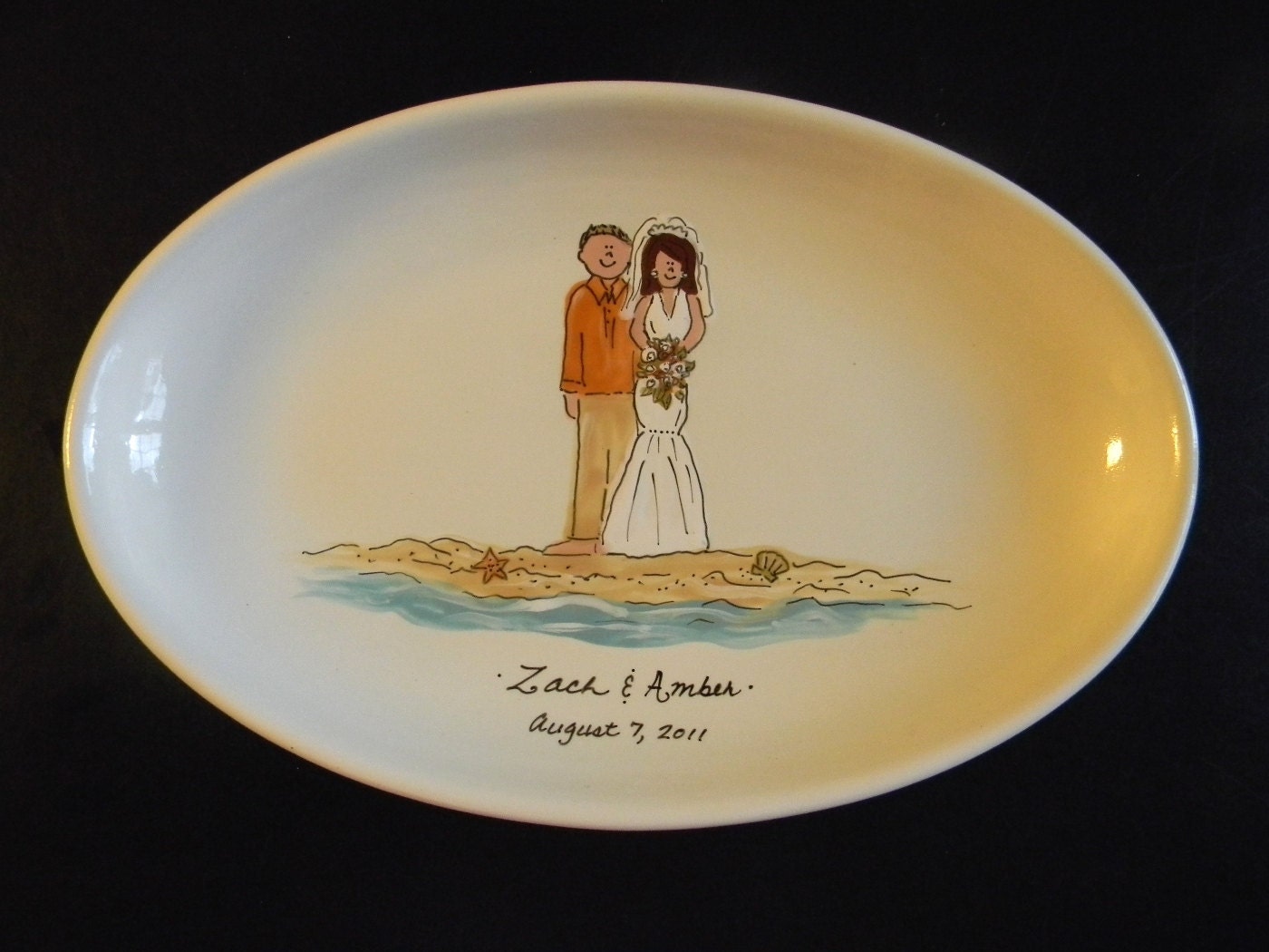 Hand Painted 12" Oval Ceramic Wedding Platter