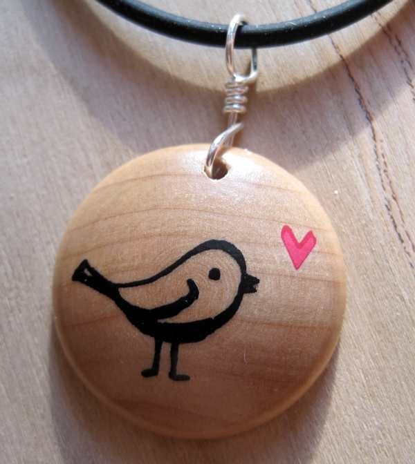 Bird Necklace, Bird Jewelry, Wood Necklace, TweetHeart Maple Wood Pendant Jewelry