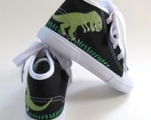 Boys Dinosaur Shoes, T Rex, Baby and Toddler, Hand  Painted, Black Hi Top Sneakers