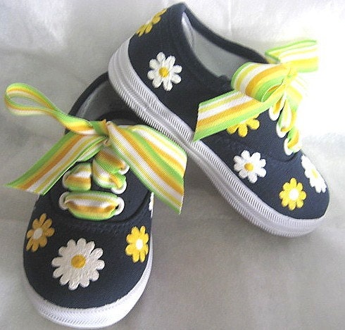 Shoes Daisies Girls Painted Navy Blue Daisy Canvas Toddler Infant Baby Sneakers