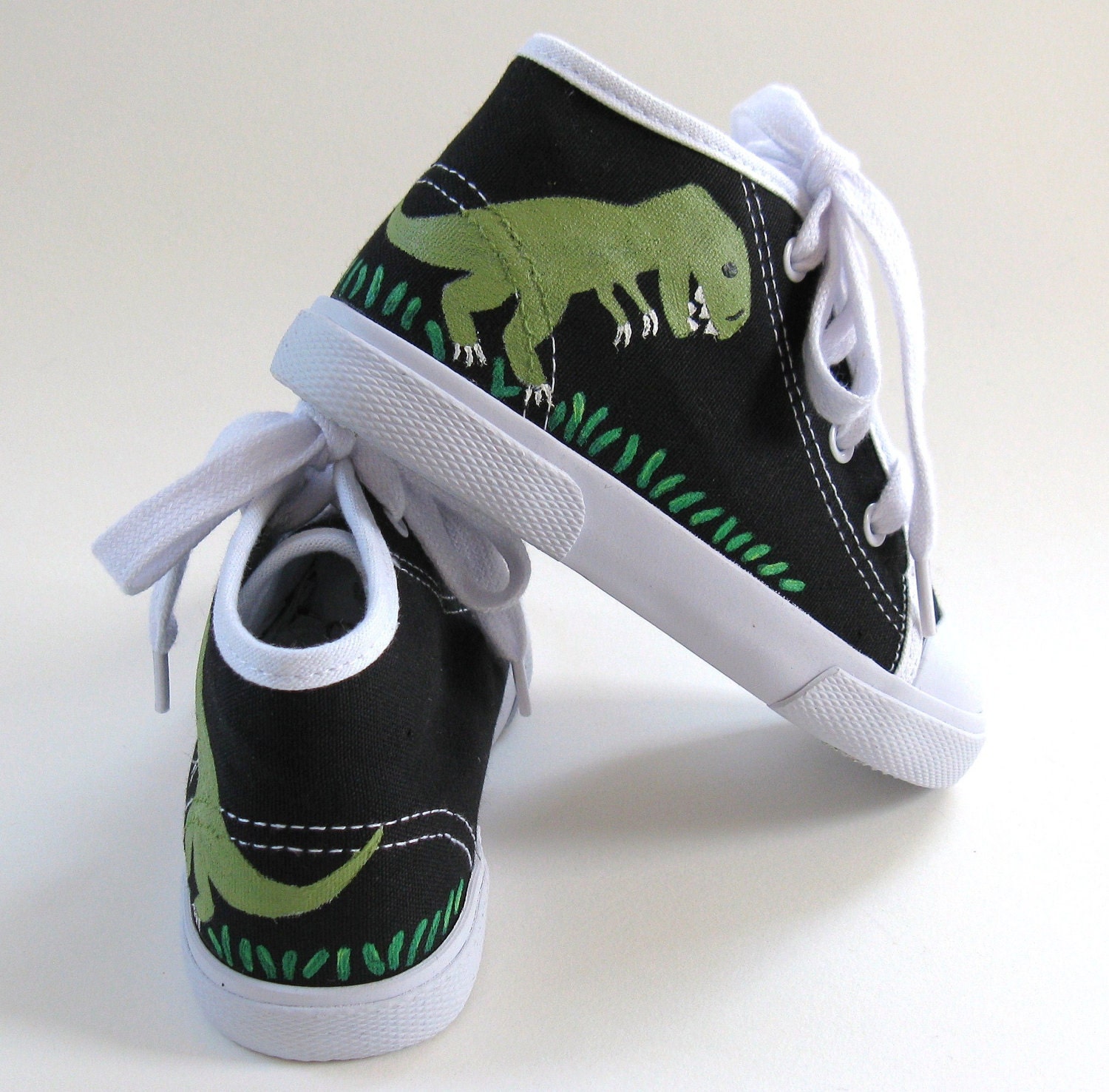 Boys Dinosaur Shoes, T Rex, Baby and Toddler, Hand Painted, Black Hi Top Sneakers