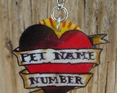 custom vintage tattoo heart and banner pet dog cat id tag (name and number)