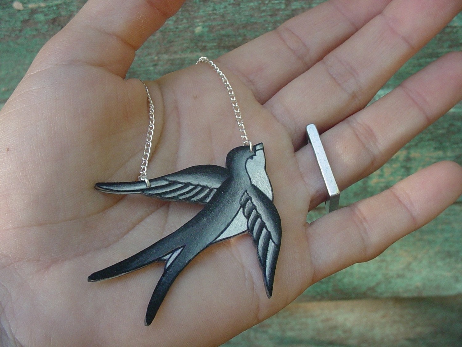 black, grey and white Tattoo Songbird necklace