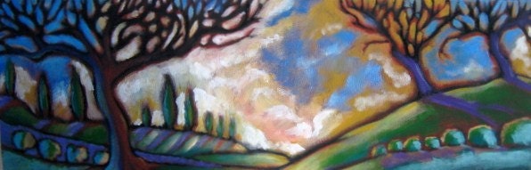The Golden Hour Large Original Colorful Landscape 12 x 36 x 1.5