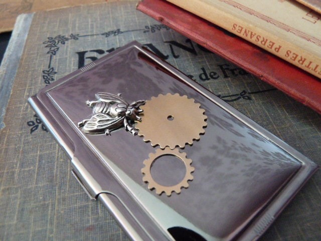 FLYWHEEL vintage business card case/holder steampunk
