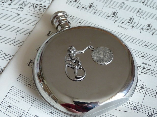 hip flask MONKEY SAYS... round stainless steel hip flask liquor flask steampunk style