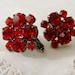 Vintage .. Earrings, Czech Rhinestone, Red, Orange, Clip On Screwbacks