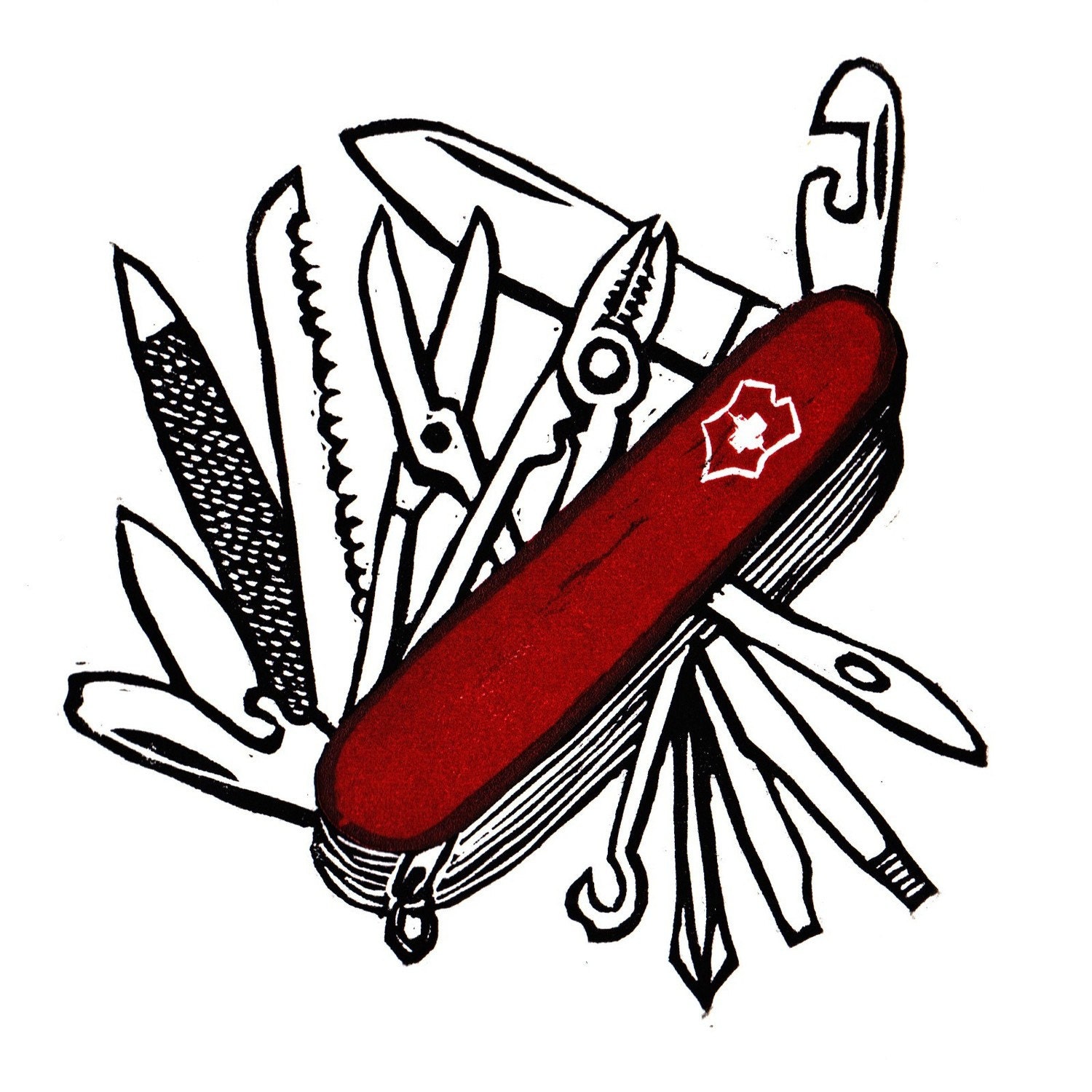 Swiss Army Knife - 9x9 limited ed. block print