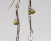 Elated Earrings: olive quartz and aquamarine