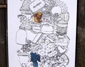 Limited Edition Screen Print B is Bourbon, (hand finished with up-cycled paper.)