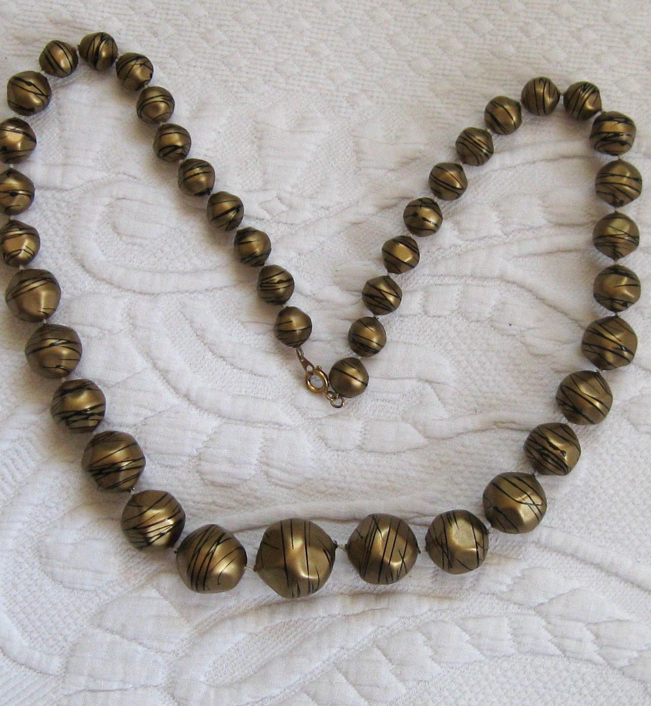 Vintage Black Swirls on Gold NECKLACE 1960s