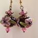 Vintage Style Rondelle Lampwork Earrings with a Black Base, Pink Flowers and Lime Leaves,Floral Beaded Earrings,Gift for Her for 25