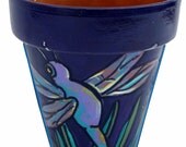 Purple Whimsical Dragonfly - Garden Art Planter - Original Hand Painted Terracotta Pottery