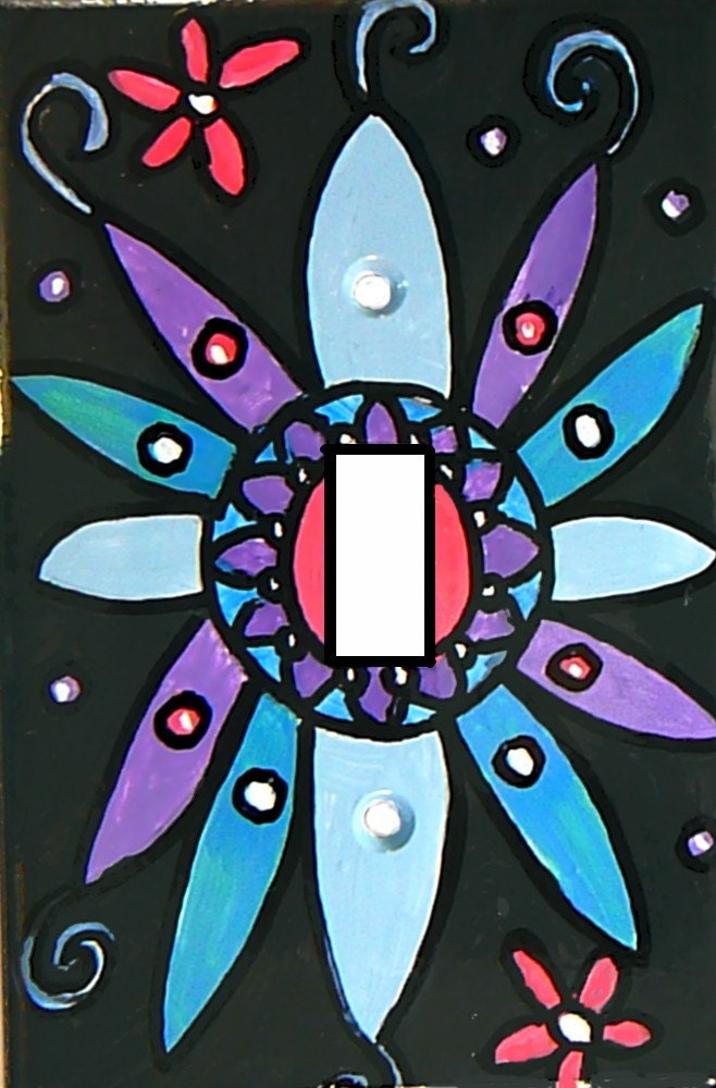 Flower Bursting with Color - Flower Power - Hand Painted Switch Plate (switchplate - light cover)