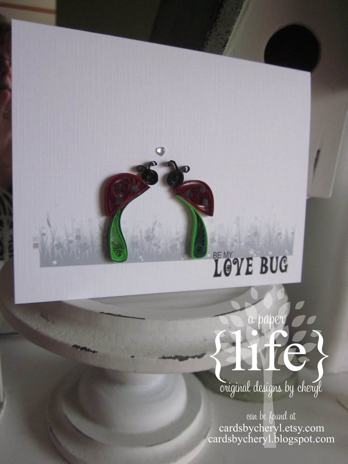 quilled ladybugs card - be my love bug