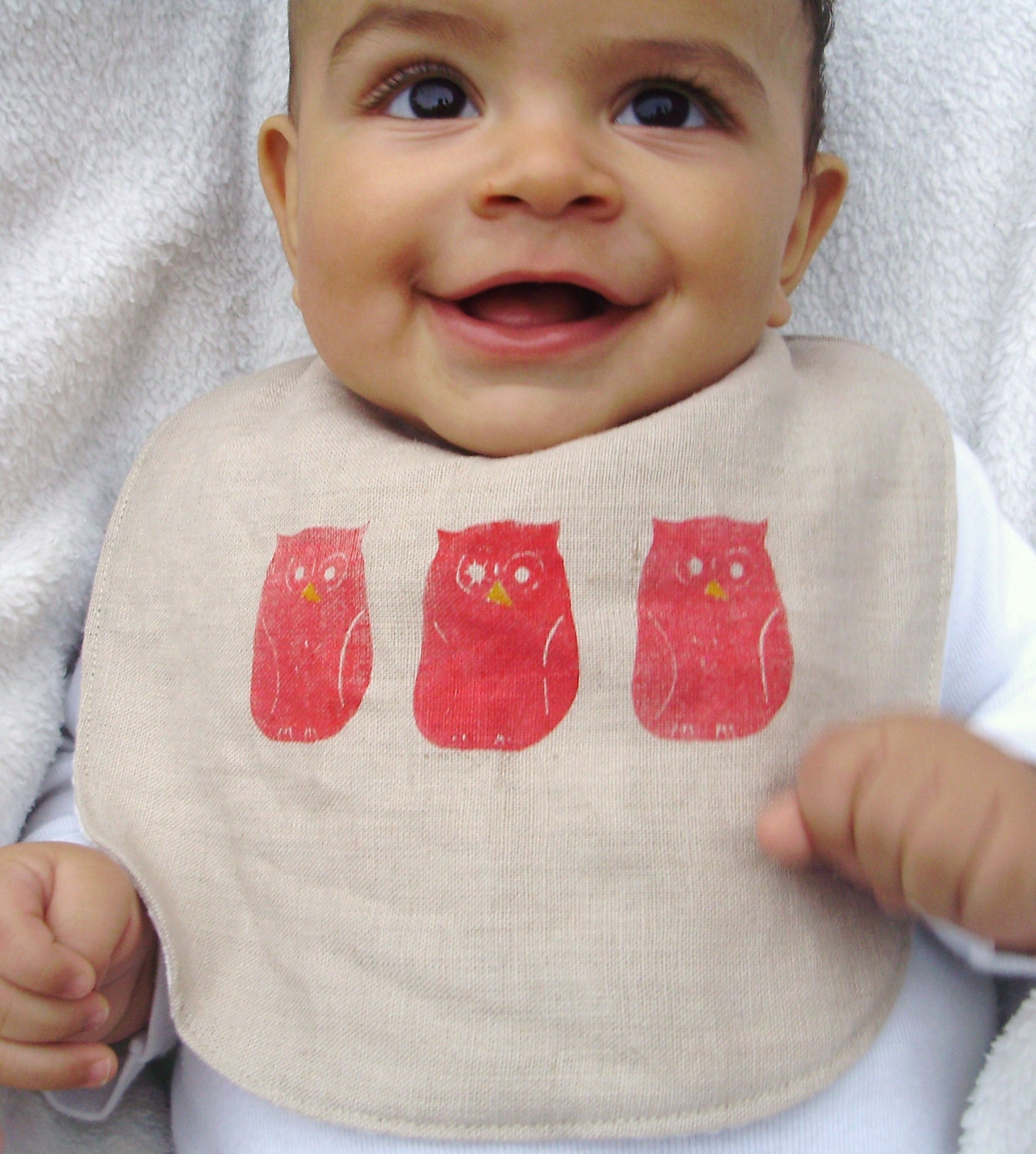 Hand Painted Reversible Linen Baby Bib