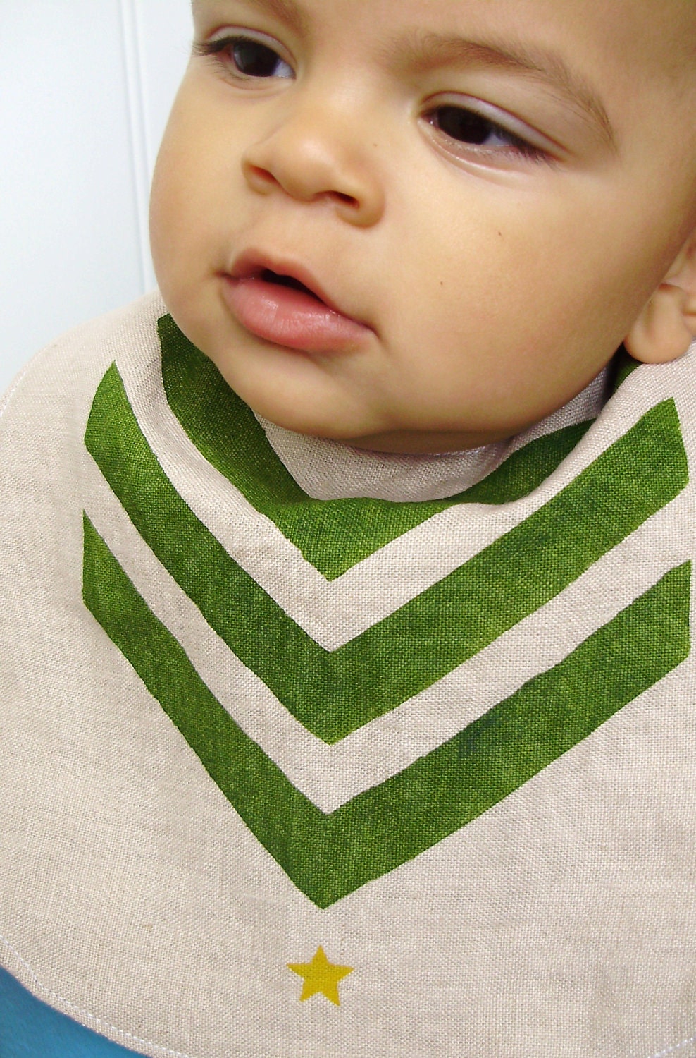 Hand Painted Chevron Linen Baby Bib