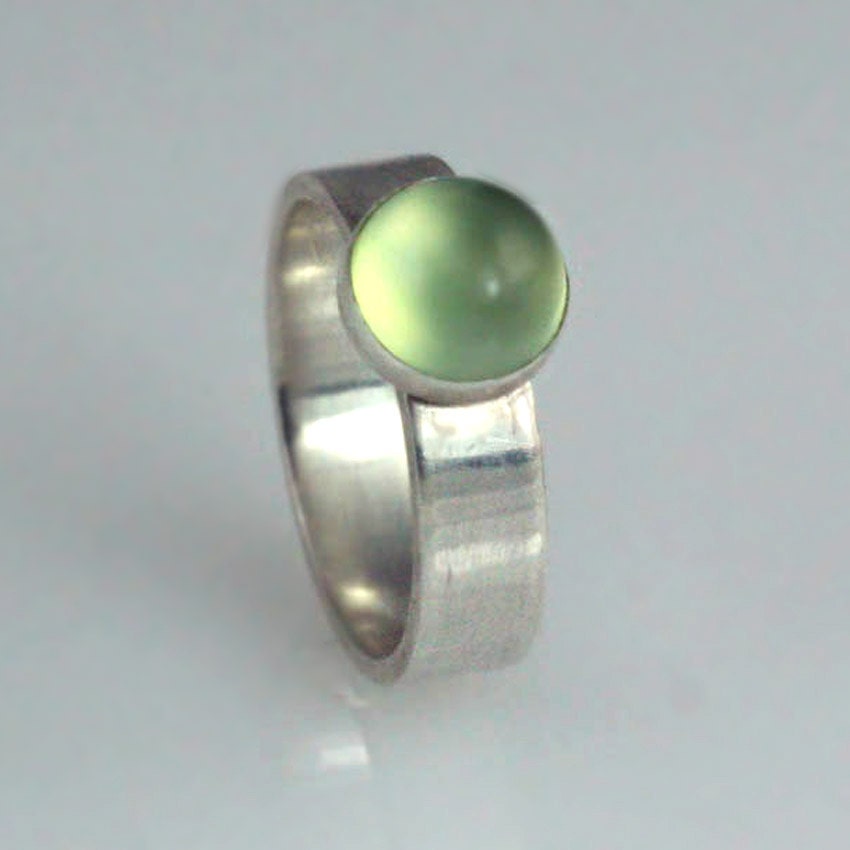 Silver and Apple Green Stacking Ring, Prehnite and Sterling