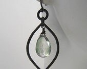 Recycled Silver and Gemstone Earrings - Mystic Green Quartz and Oxidized Silver -  FREE shipping