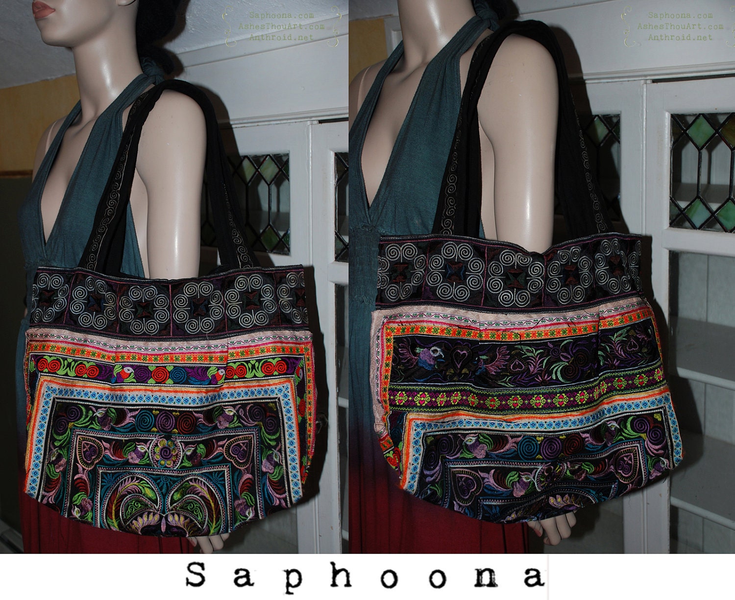Vintage Boho Hippie Embroidered Bag Purse Tote Overnight Weekender Hill Tribe festival tribal ethnic beach shopper shoulder bag INC US SHIP