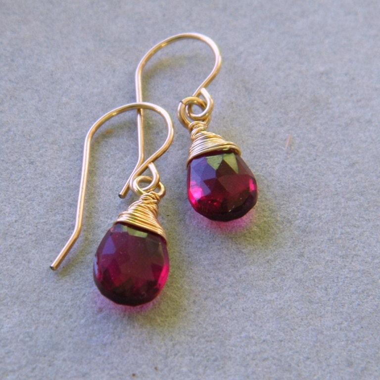 Garnet Dangle Earrings, 14k Gold Filled Wire, January Birthstone, January Birthday