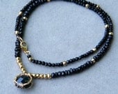 Black Onyx Necklace with Gold Pyrite and Black Tourmaline, 14k Gold Filled Necklace, Crochet Gold Wire, OOAK