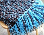 Blanket, Blue and Brown, Fringed Lap Baby Blanket Baby Boy Bedroom Decor, Small Throw Blanket
