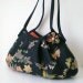 Japanese Kimono Granny Bag Large, Flower and butterfly in black