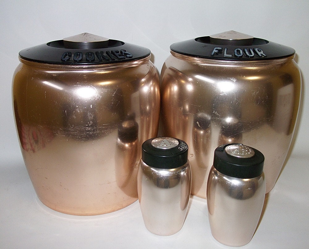 Vintage Copper Kromex Canisters  Copper Salt and Pepper Shakers Vintage Canisters