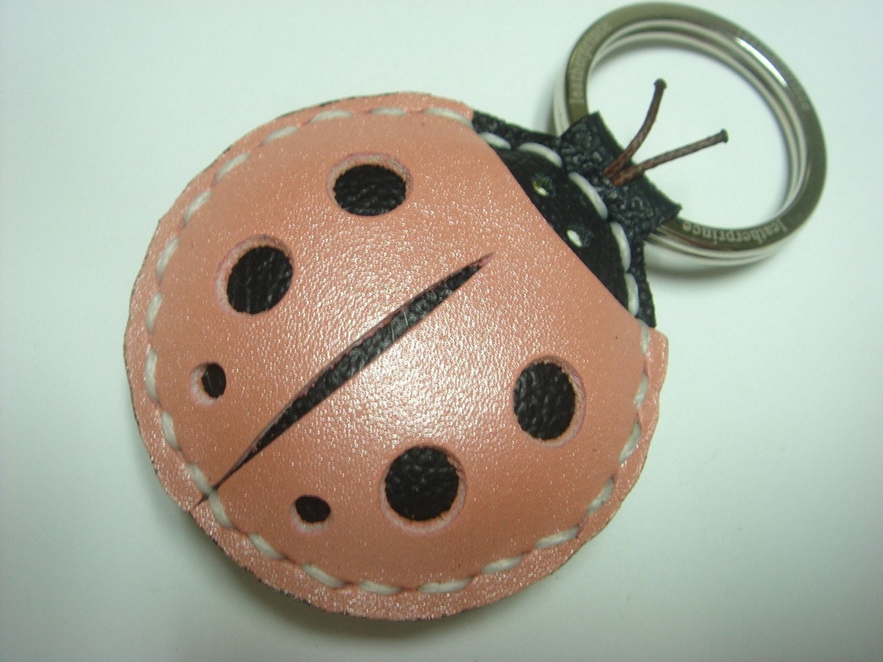 Penny the Ladybug Leather Keychain ( Metallic Pink )
