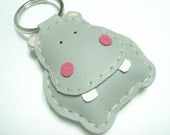 Hugo the Hippo Leather Keychain ( Grey )