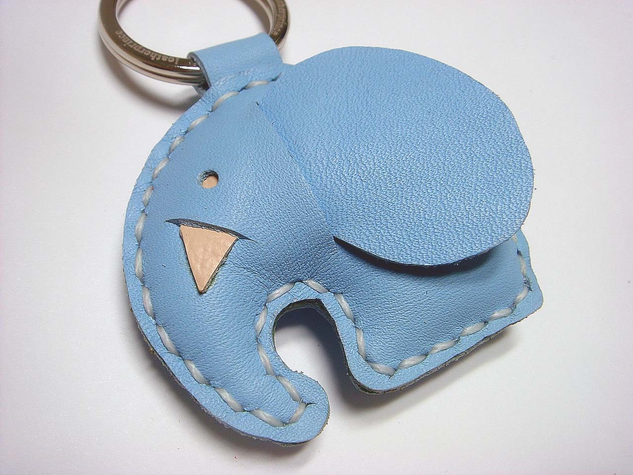 Laura the Elephant Leather Keychain ( Light Blue )