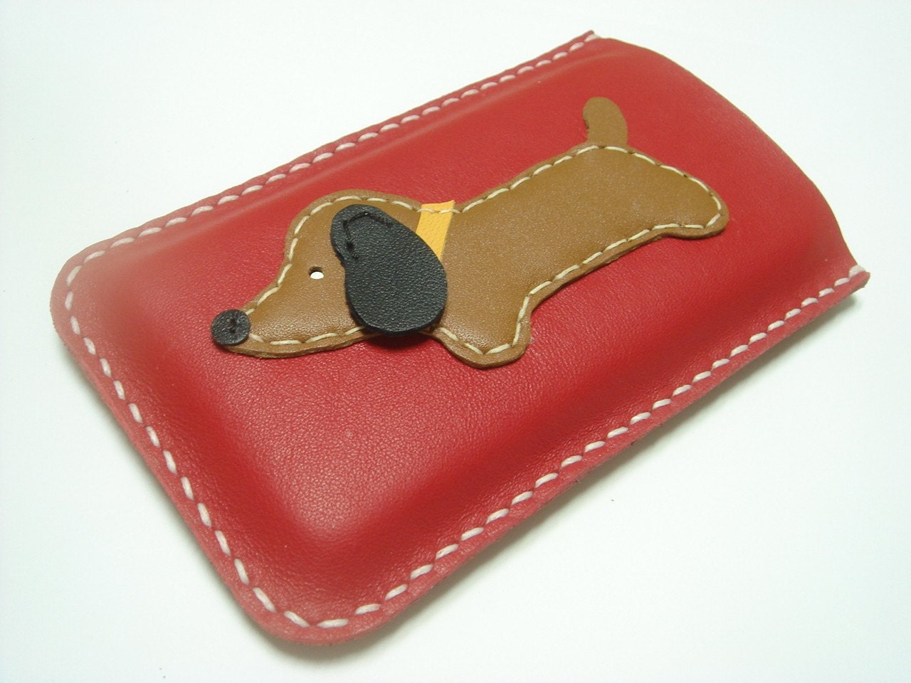 Jemma the Dachshund iPhone Leather case ( Red / Brown )