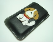 Lou the Beagle iPhone Leather Case ( Black and Brown )