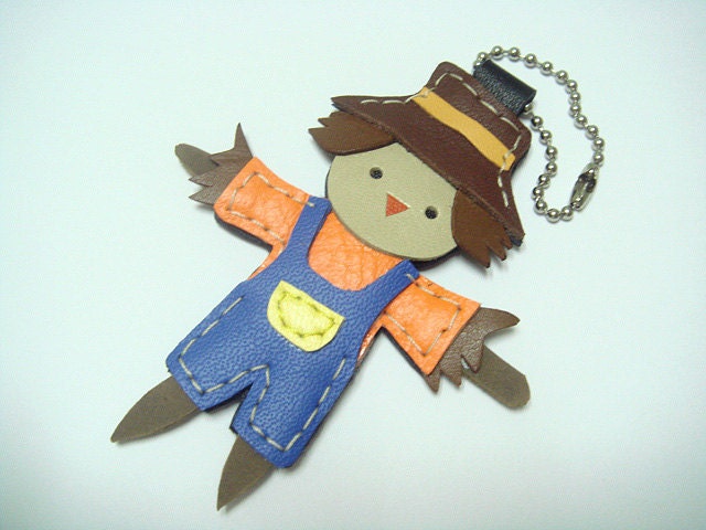 Scarppy the Scarecrow leather charm ( Orange / Blue )