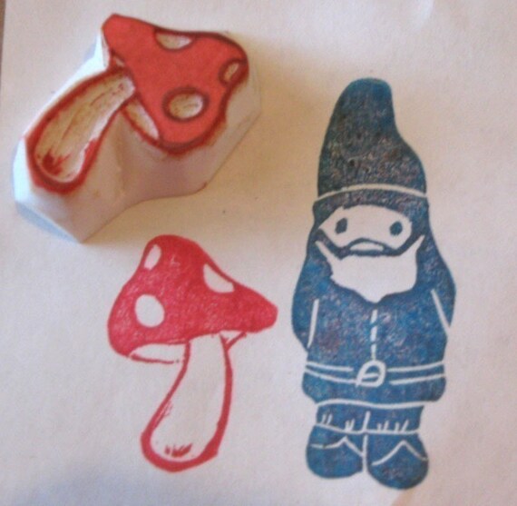 Totty the Toadstool - handcarved rubber stamp