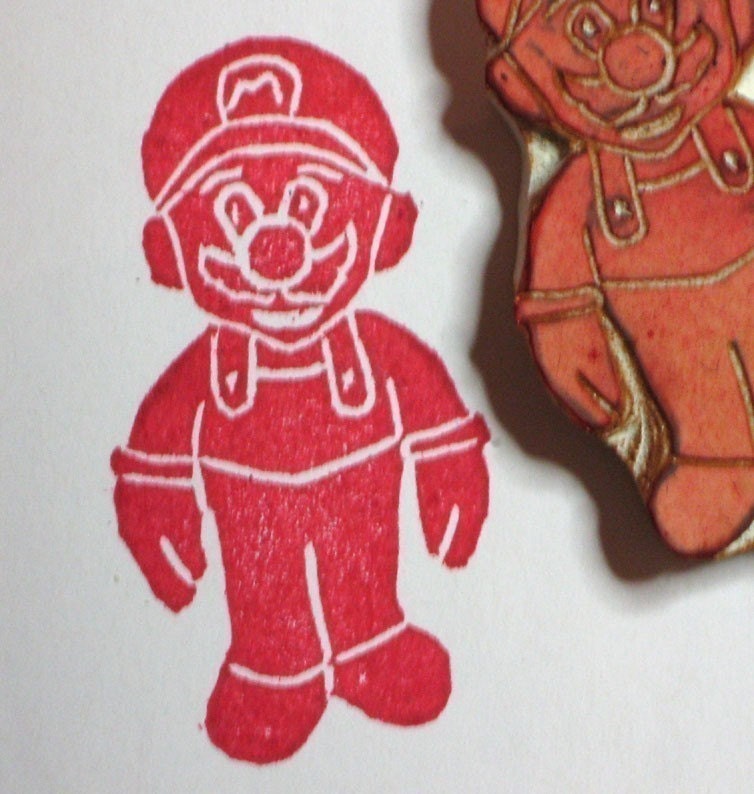 Mario - handcarved rubber stamp