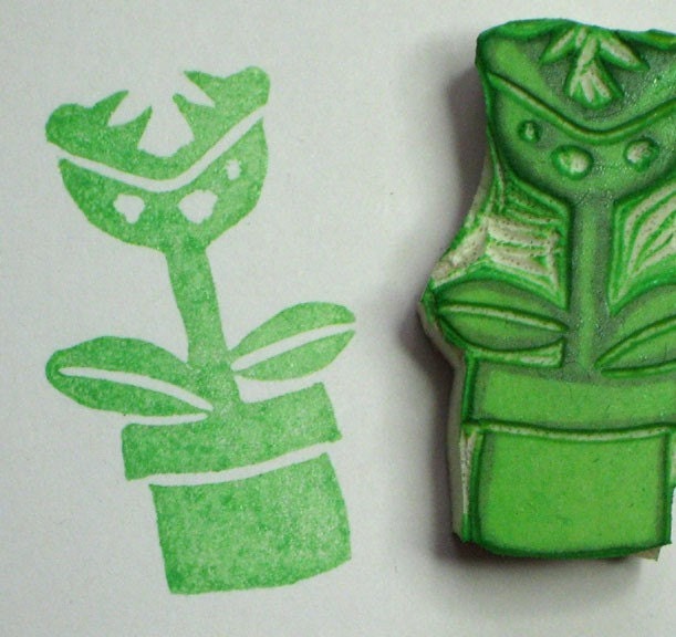 Piranha Plant - handcarved rubber stamp