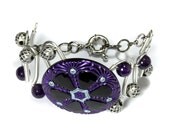 CyberSteam Bracelet - SilverTone with purple and black urchin glass button with Amethyst