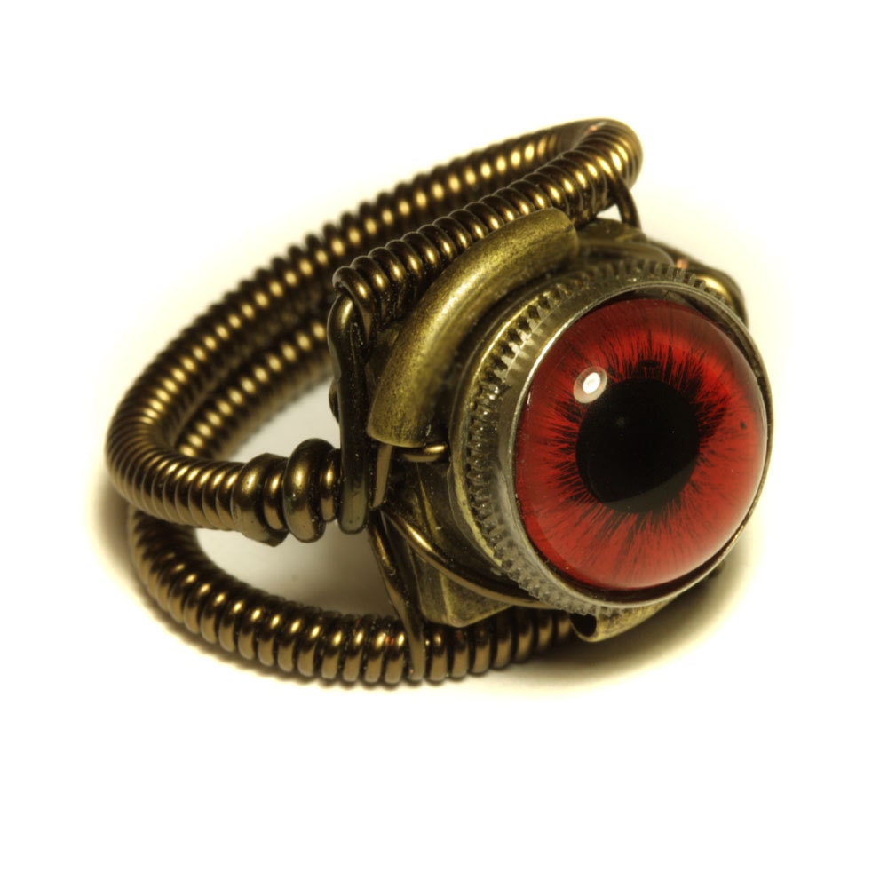 Steampunk Jewelry - RING - Red taxidermy glass eye - Size 5 ONLY - SALE