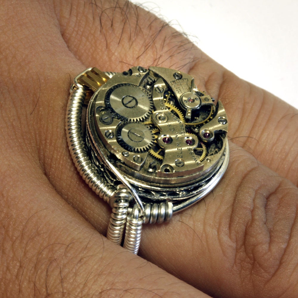 Steampunk Jewelry - RING - Beautiful Antique Watch Movement  - Size 10.5 ONLY