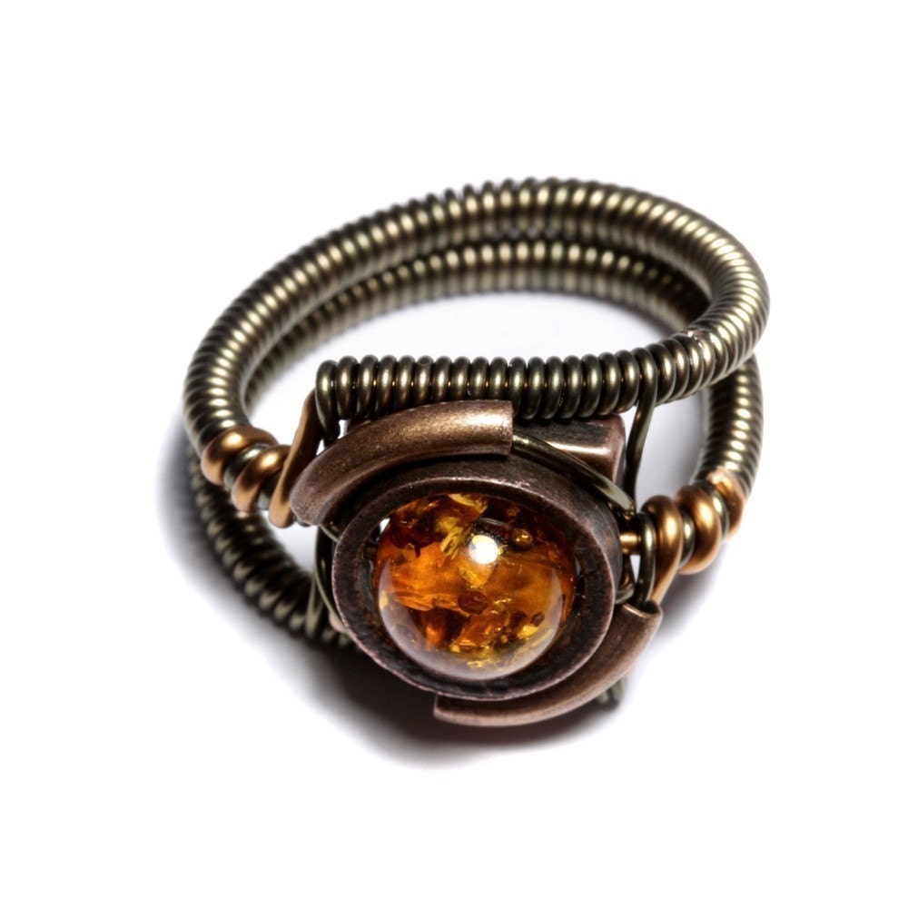 Steampunk Jewelry - Ring - Copper Amber (Custom size available - see description)