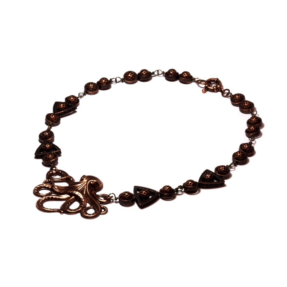 Steampunk Jewelry - Necklace - Copper Tone Octopus - Designs Exclusively by CatherinetteRings