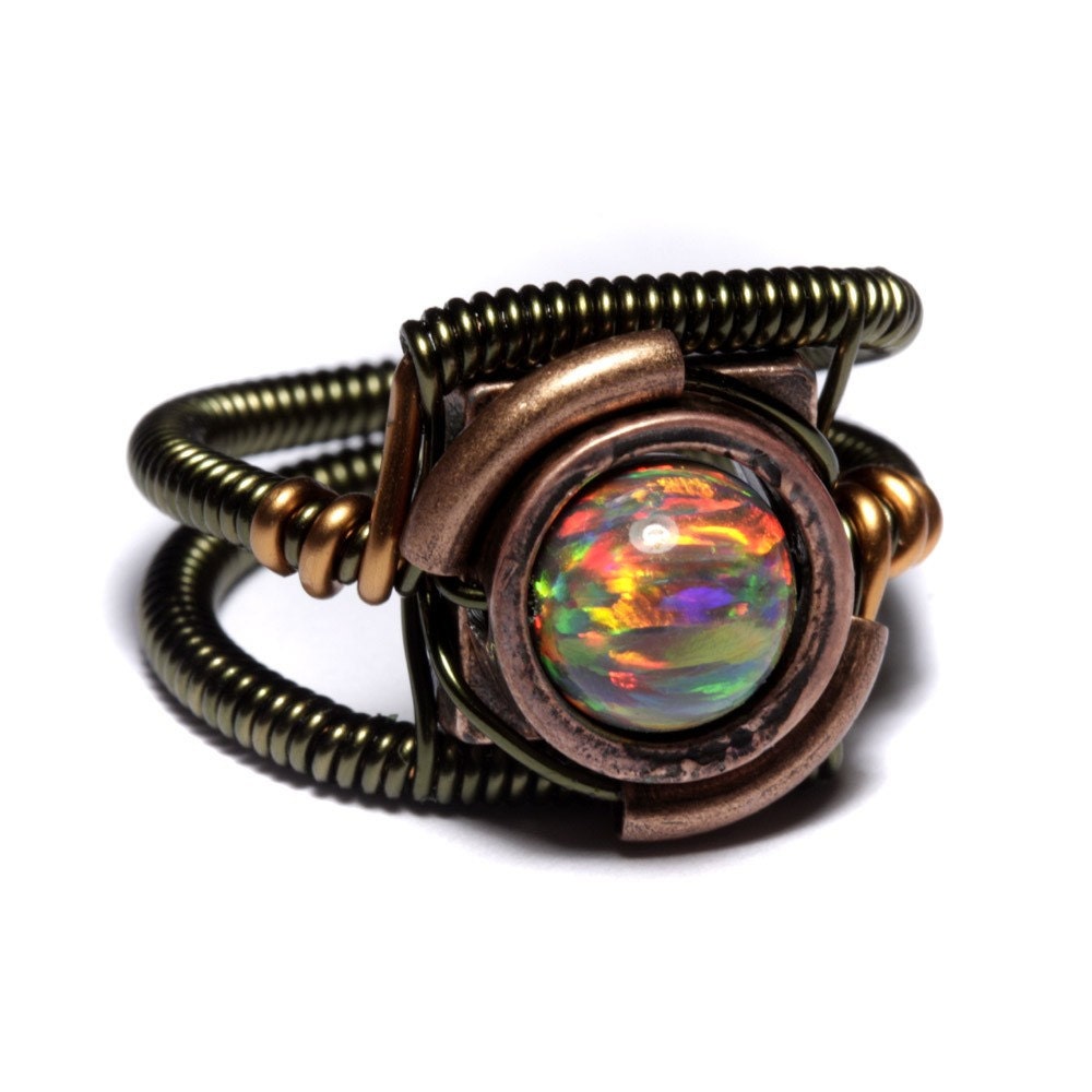 Steampunk Jewelry - Ring - Mexican Brown LAB created Opal - SIZE 9 ONLY