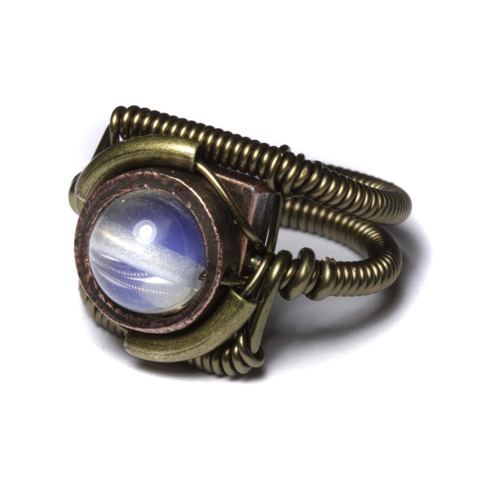 Jewelry Rings on Steampunk Jewelry   Ring   Moonstone Opalite Bead   Lunar Steamed