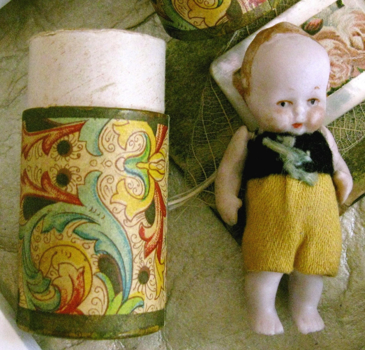 German Bisque Boy Jointed Doll in a Matchbox