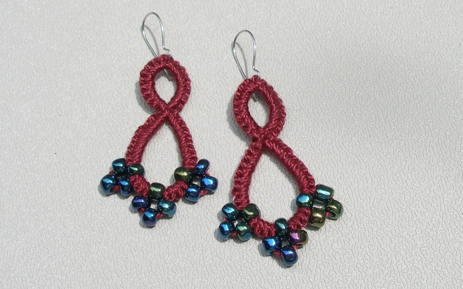Tatting - Beaded Burgandy Dangles